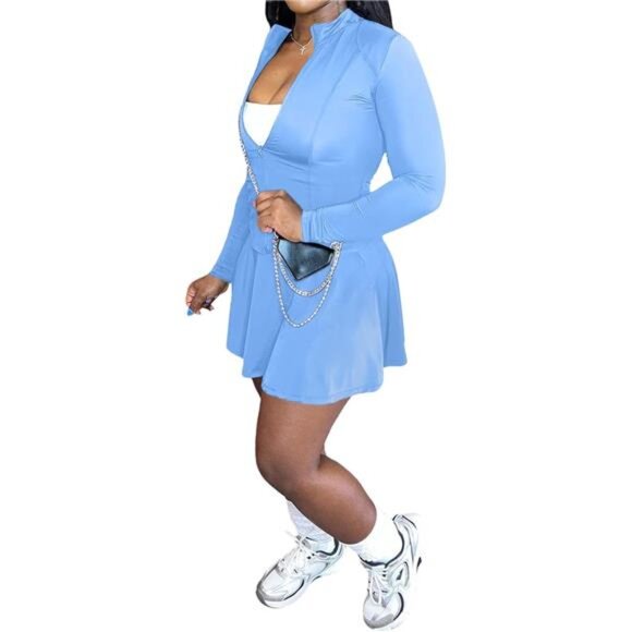 Two Piece Tennis Skirt Sets for Women Blue - Picture 1 of 5